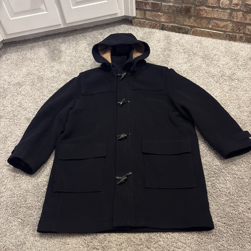 Jos A Bank Mens Black Wool Duffle Coat Trench Toggle Closure Size 2XL XXL *READ*